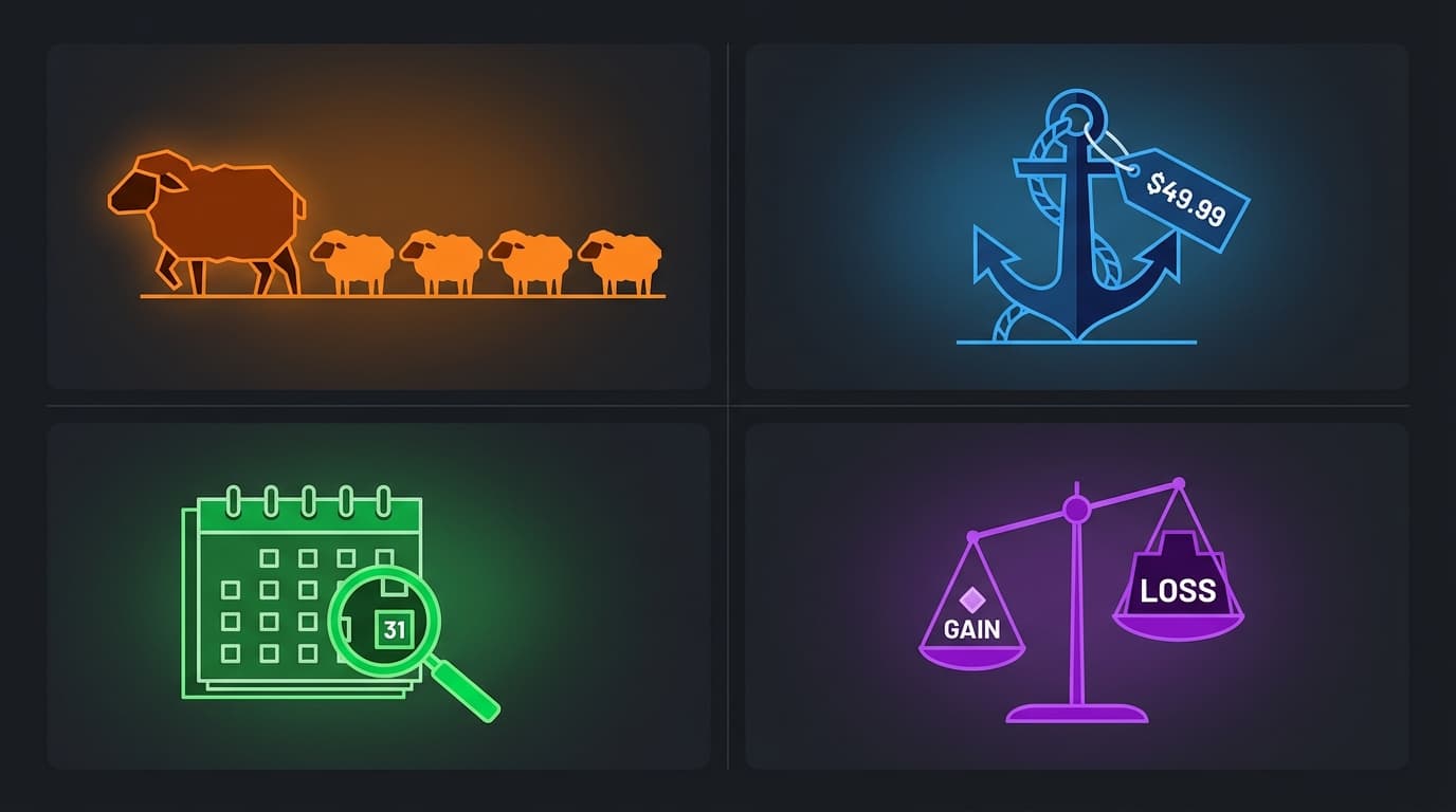 Ilustração dos principais vieses cognitivos que afetam investidores