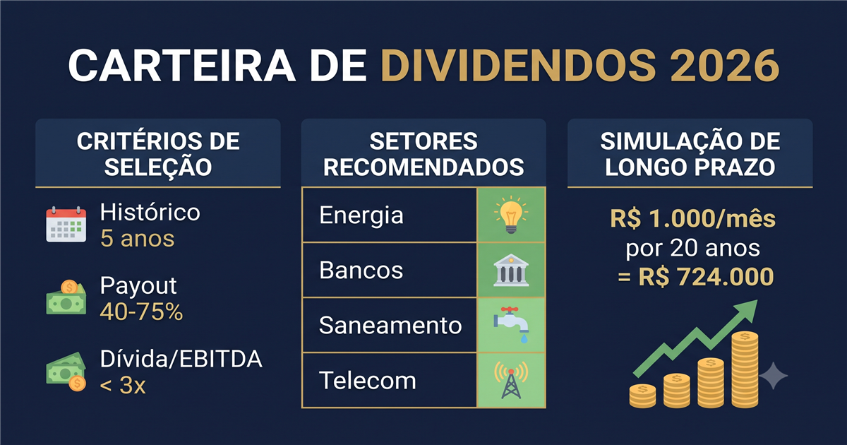 Capa do artigo Dividendos: Como Montar uma Carteira de Ações Pagadoras de Renda Passiva em 2026